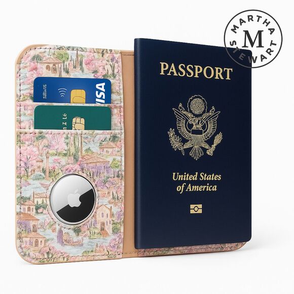 Martha Stewart Passport Holder with AirTag Slot Travel Wallet Floral Design - Picture 10 of 12